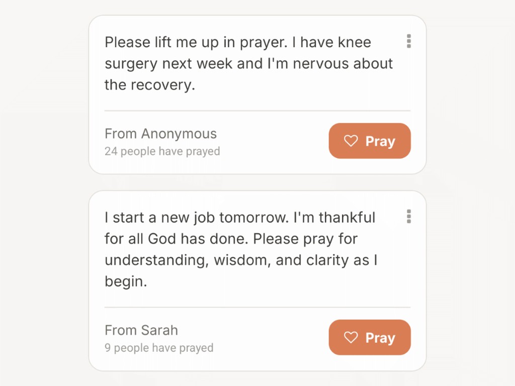 Community prayer requests with Pray buttons