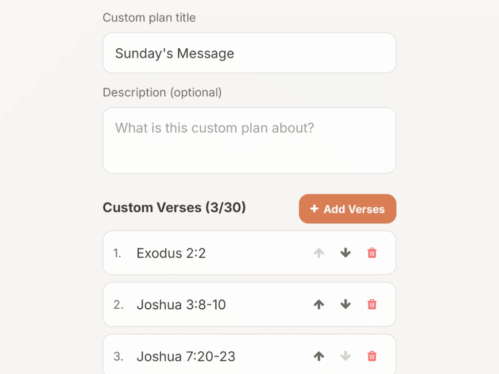 Custom plan builder with selected verses